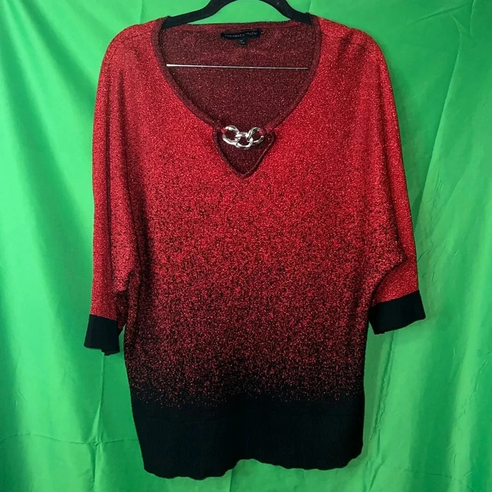 Adrienne Vittadini Red and Black Sweater